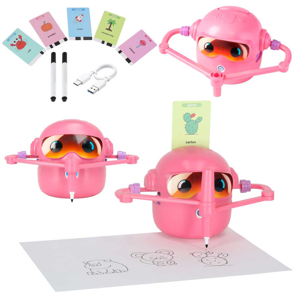 Interaktīvs zīmēšanas robots bērniem ar 100 kartītēm, 2 marķieriem un USB kabeli