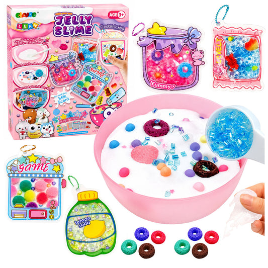 Jelly slime veidošanas komplekts bērniem ar līmēm, aktivatoriem, bļodu, rotājumiem un dekoratīviem kuloniem