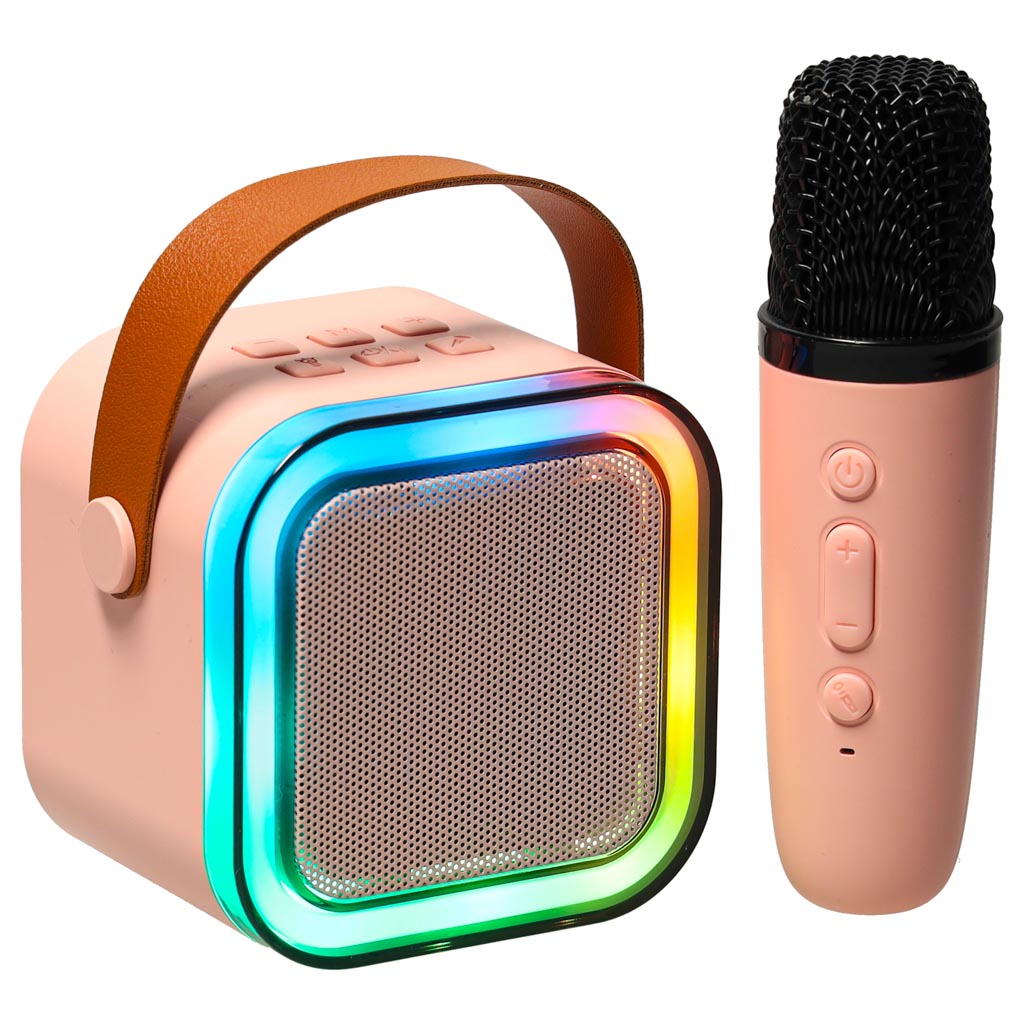 Rozā bērnu karaoke komplekts ar Bluetooth skaļruni un mikrofonu – bērnu rotaļlietu veikals Gulbene, saņemšana Gulbenē bezmaksas