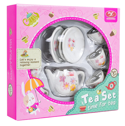 Keramikas bērnu tējas servīze ar ziedu motīvu, 11 daļas