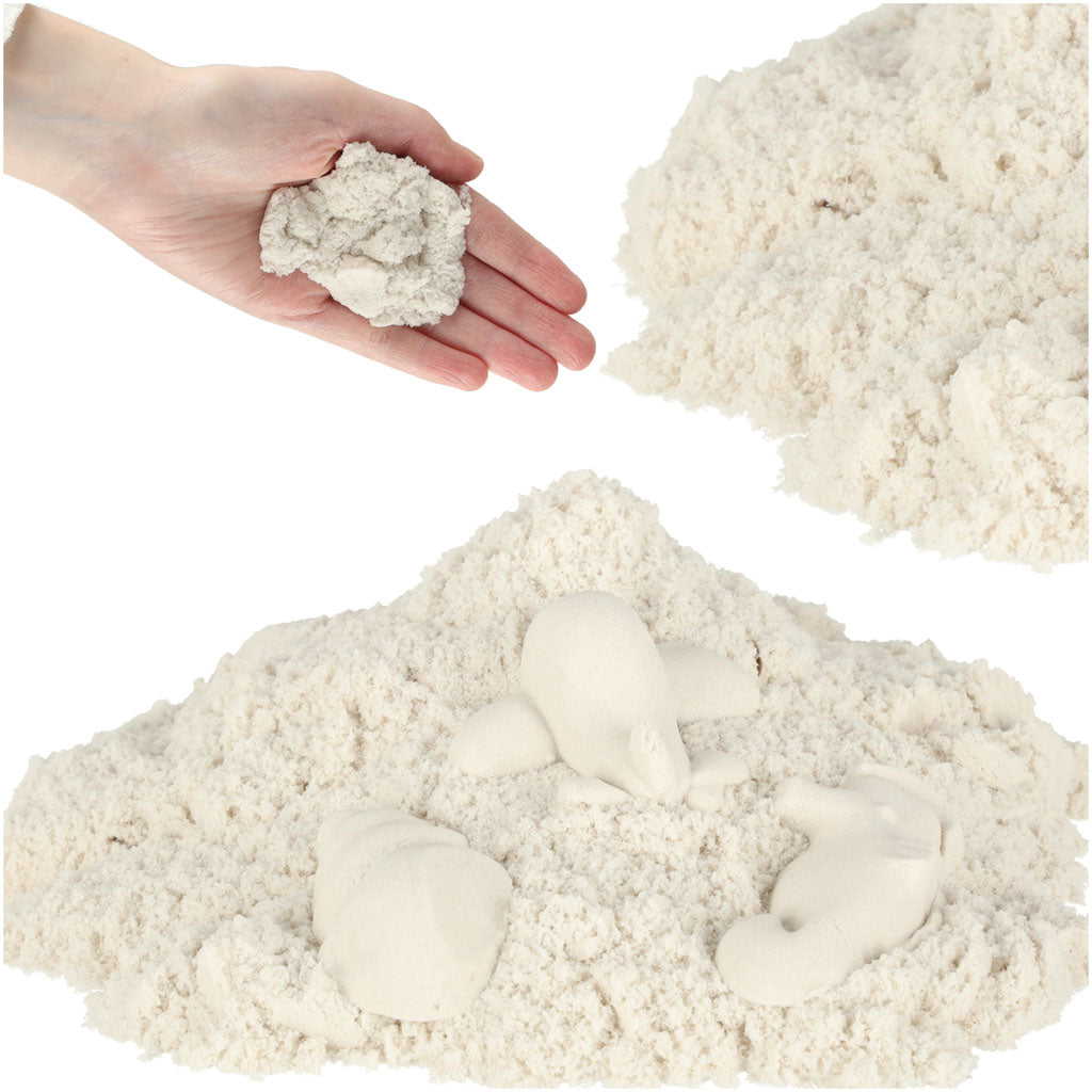 Baltas kinētiskās smiltis bērniem 1 kg – veidošanai un radošai spēlei