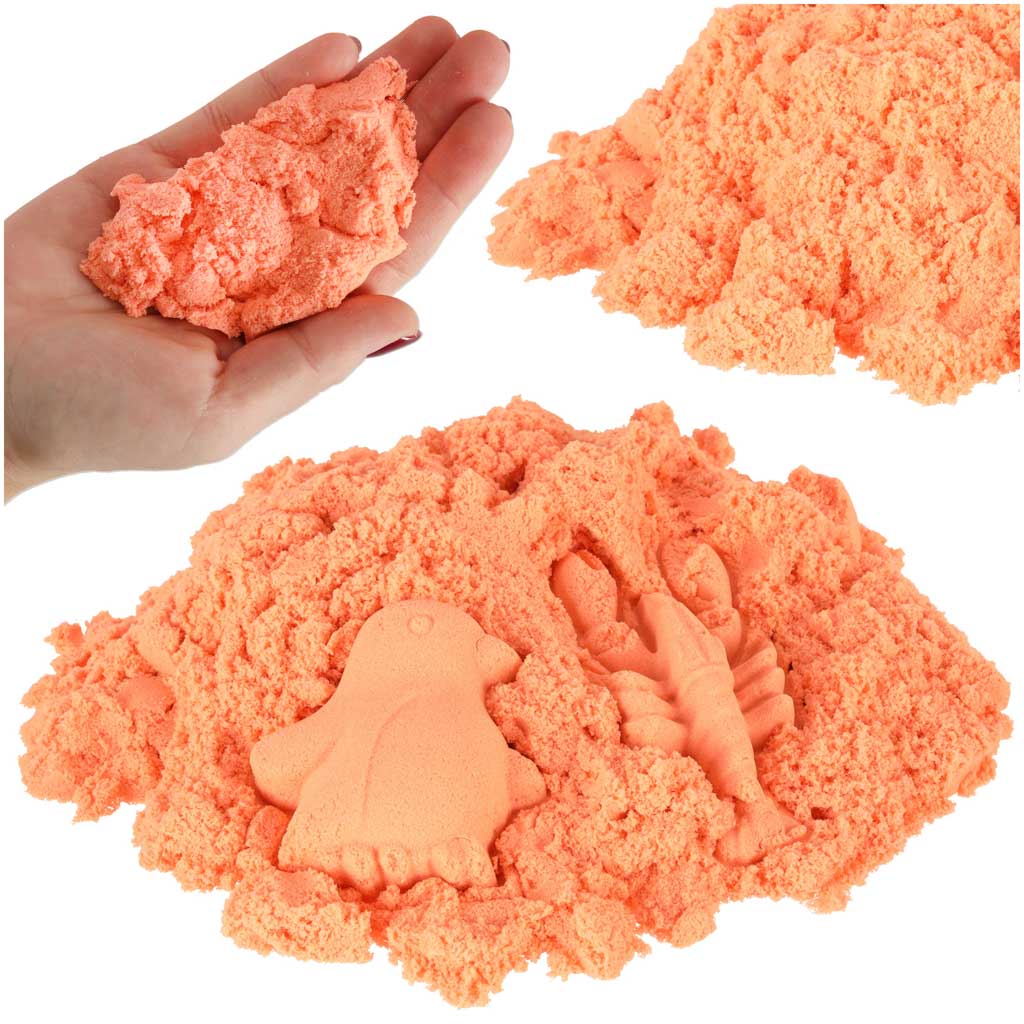 Oranžas kinētiskās smiltis bērniem 1 kg – veidošanai un radošai spēlei