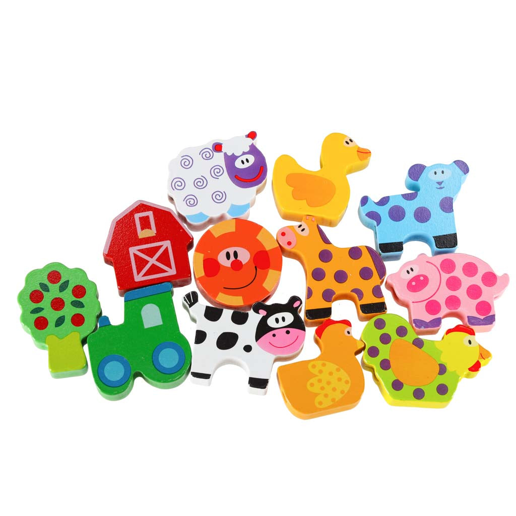 Koka fermas dzīvnieku figūriņas šņorēšanas rotaļlietai