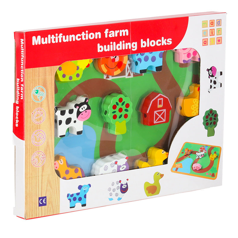 Koka fermas dzīvnieku šņorēšanas rotaļlietas komplekts iepakojumā