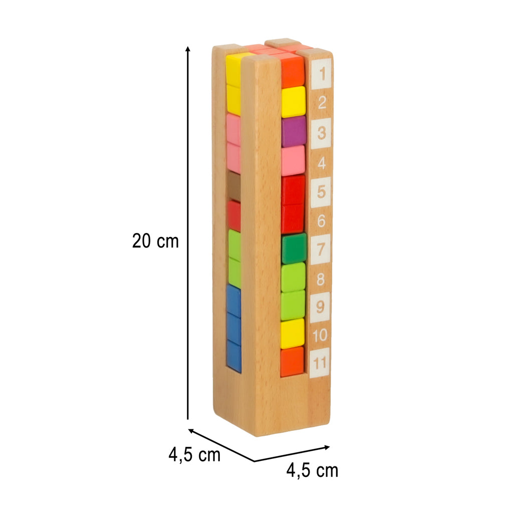 Koka loģikas spēles izmēri – 20 cm augstums un 4,5 cm platums