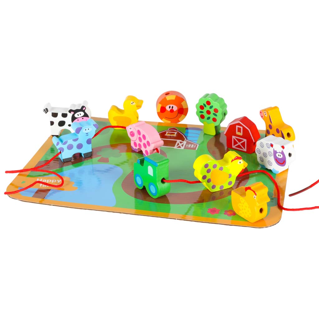 Koka vēršanas rotaļlieta bērniem ar krāsainiem fermas dzīvniekiem un aukliņu