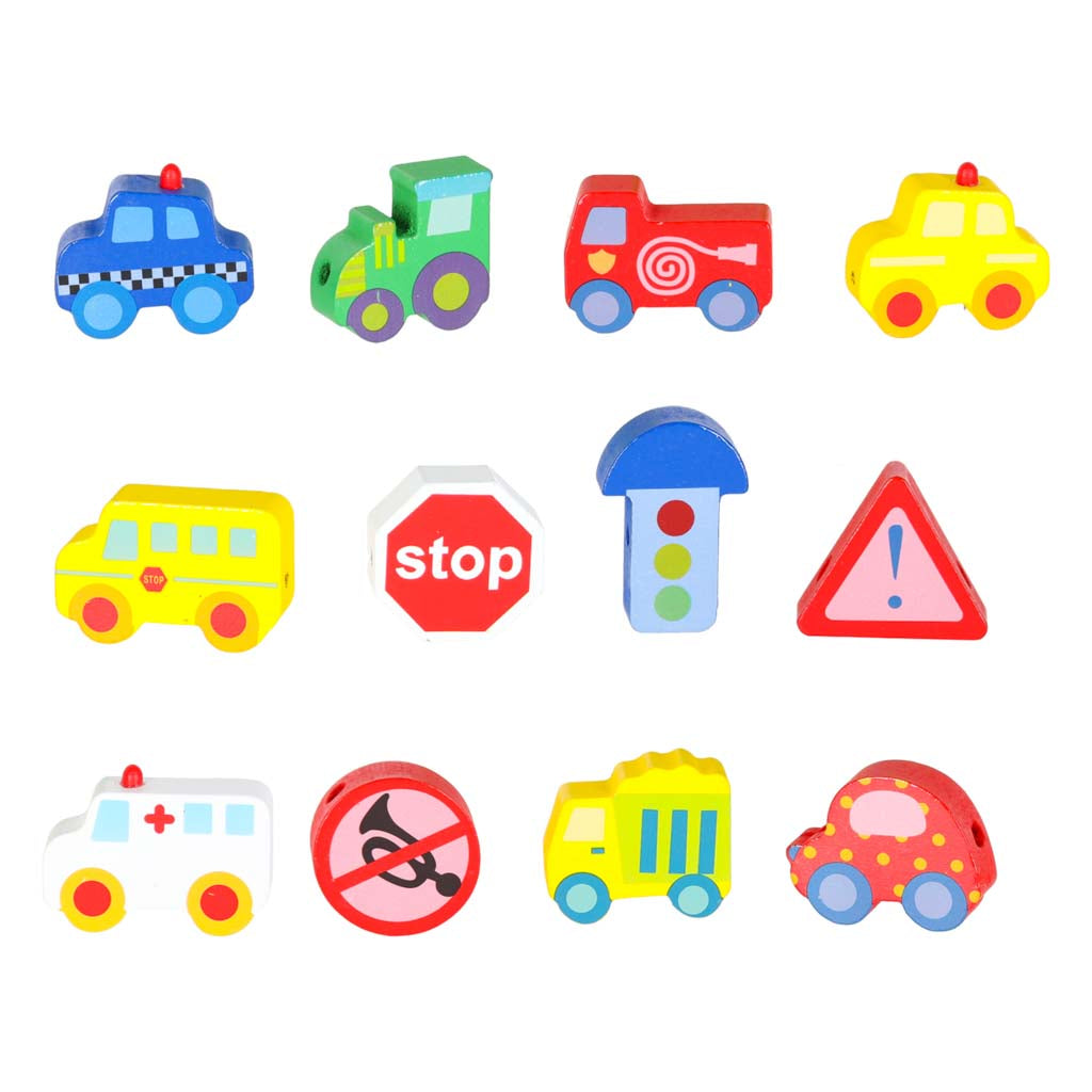 Koka vēršanas rotaļlietas figūriņas ar transportu un ceļa zīmēm bērniem