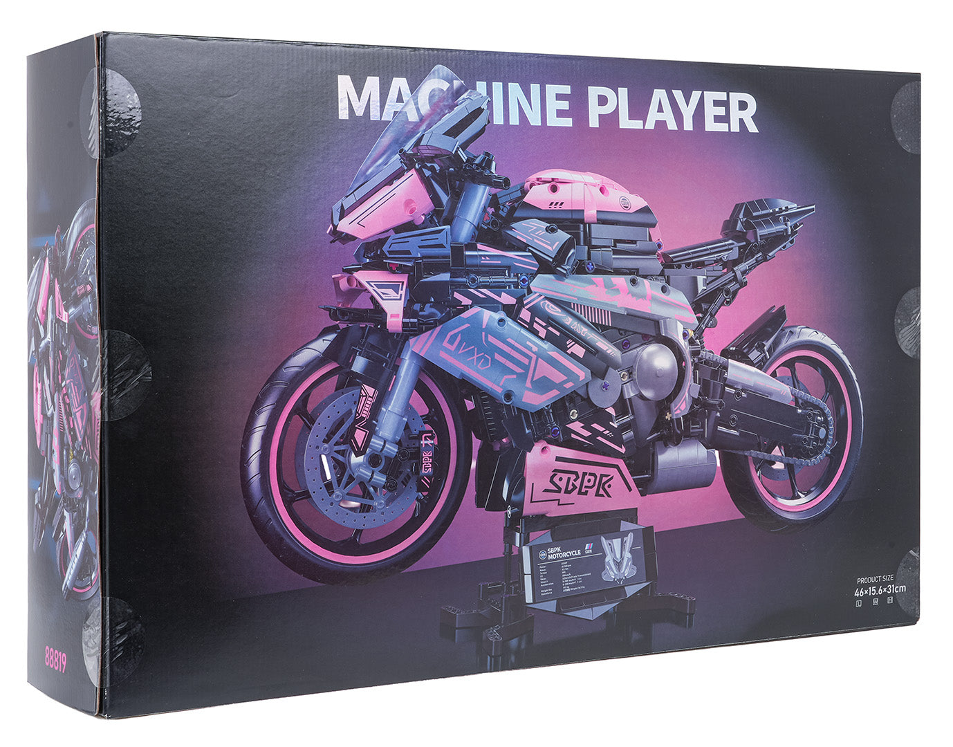 kastes attēls ar rozā un melnu konstruktora sporta motociklu