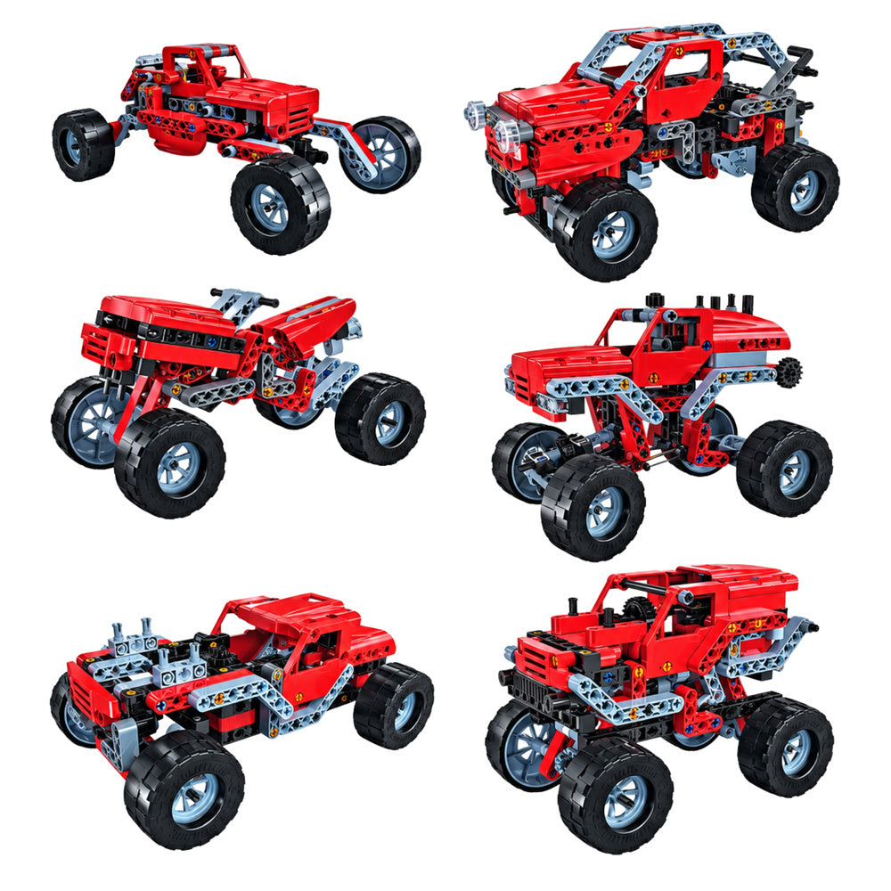 Konstruktors Monster Truck sarkanā krāsā — 6 dažādi salikšanas modeļi