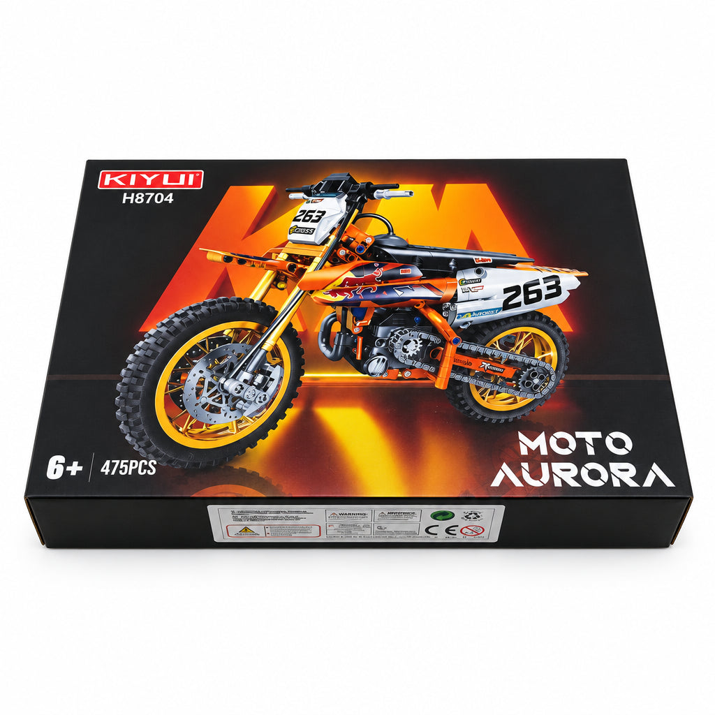 Konstruktors motocikls Moto Aurora, 475 detaļas, KIYU H8704, iepakojums skats no augšas