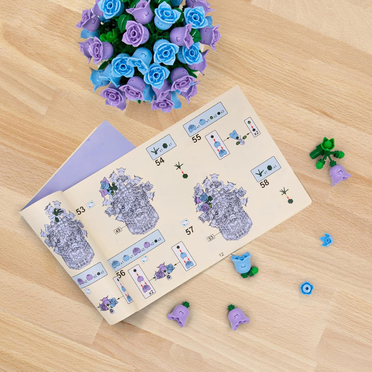 Konstruktors ziedu pušķis Flower Studio, montāžas instrukcija un detaļas