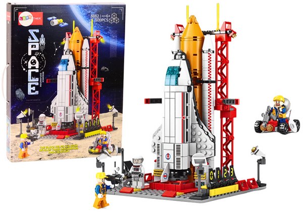 Kosmosa raķetes konstruktora klucīši ar palaišanas platformu un torni, 500 detaļas, komplekts ar figūriņām