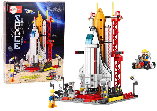 Kosmosa raķetes konstruktora klucīši ar palaišanas platformu un torni, 500 detaļas, komplekts ar figūriņām