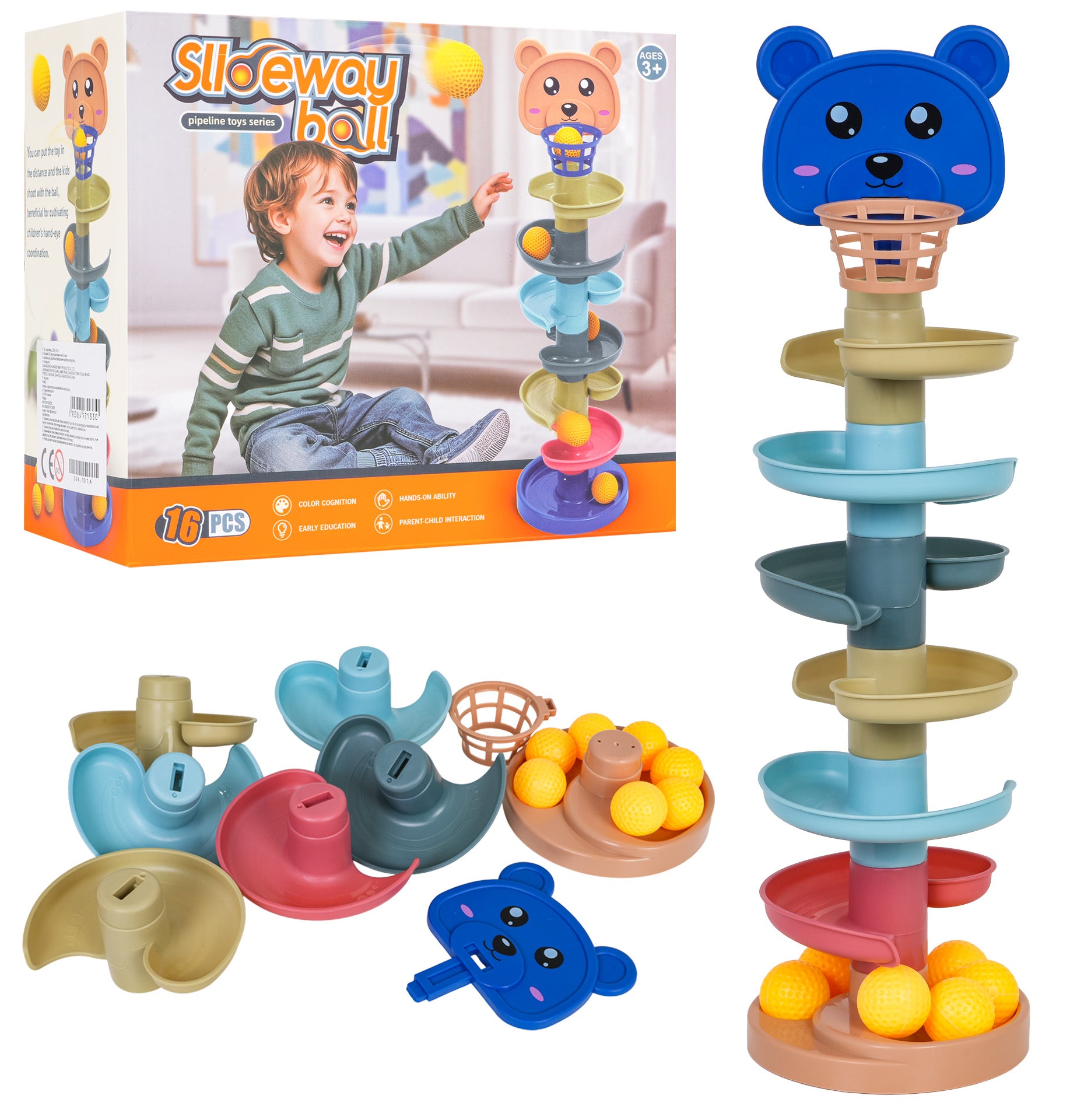 lācīšu bumbu trase bērniem ar krāsainiem līmeņiem un bumbiņām