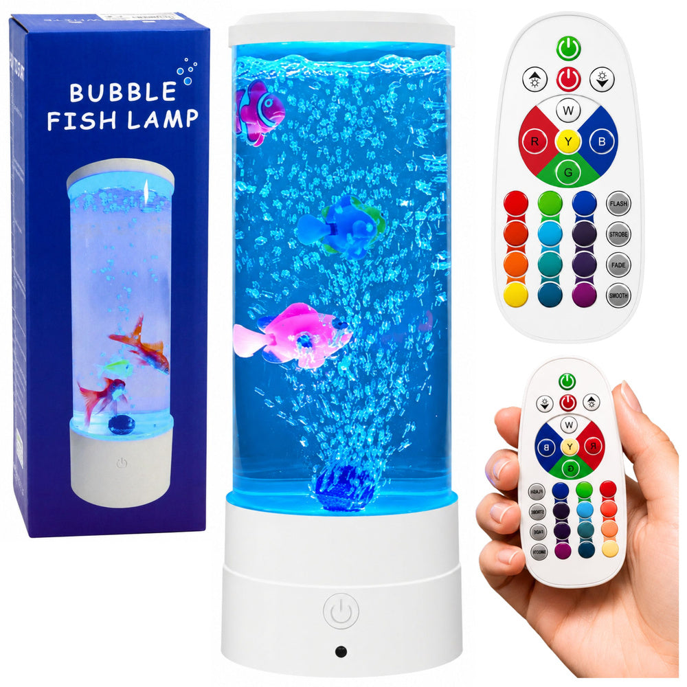 LED akvārija naktslampa ar zivtiņām, RGB 16 krāsas, balta, ar tālvadības pulti