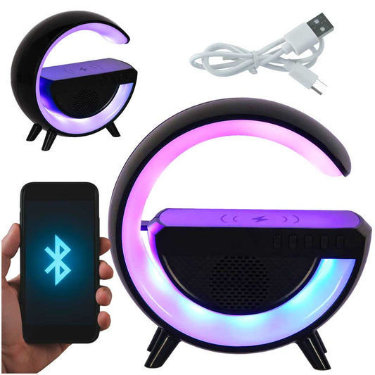 Multifunkcionāla LED lampa ar Bluetooth skaļruni, FM radio un bezvadu lādētāju melnā krāsā