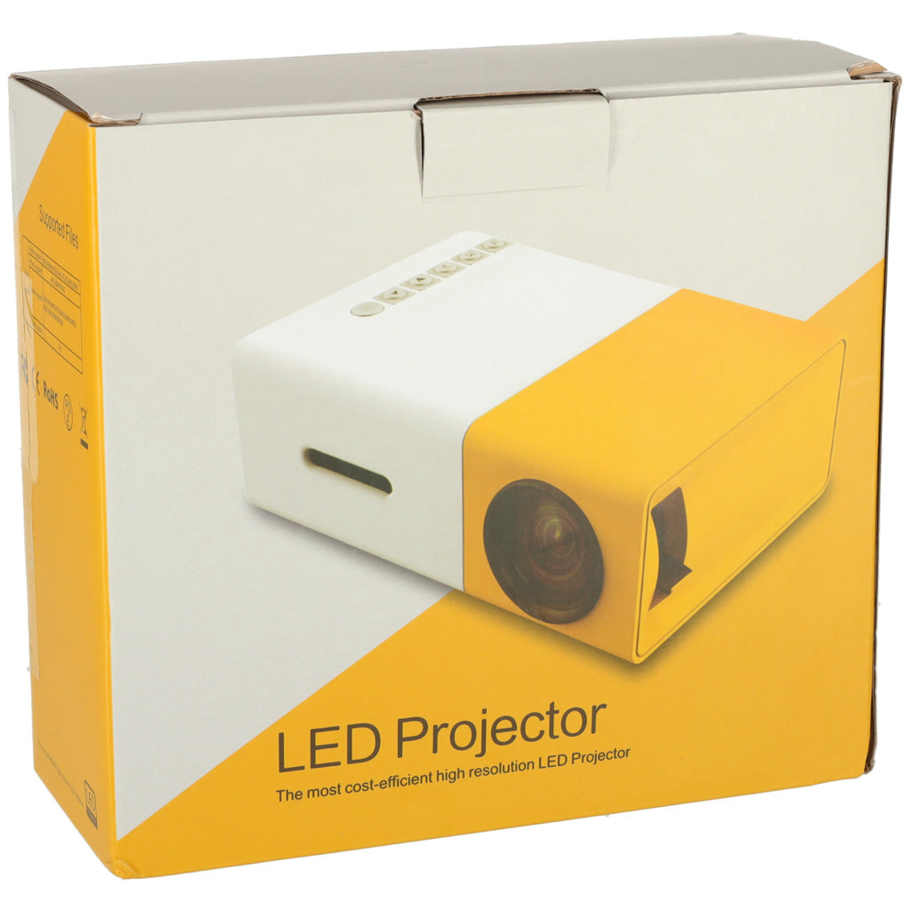 LED mini projektora iepakojuma kaste dzeltenā un baltā krāsā