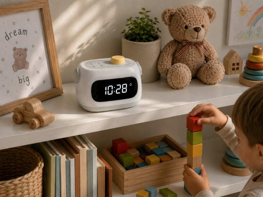 LED naktslampiņa ar digitālo pulksteni bērnu istabā