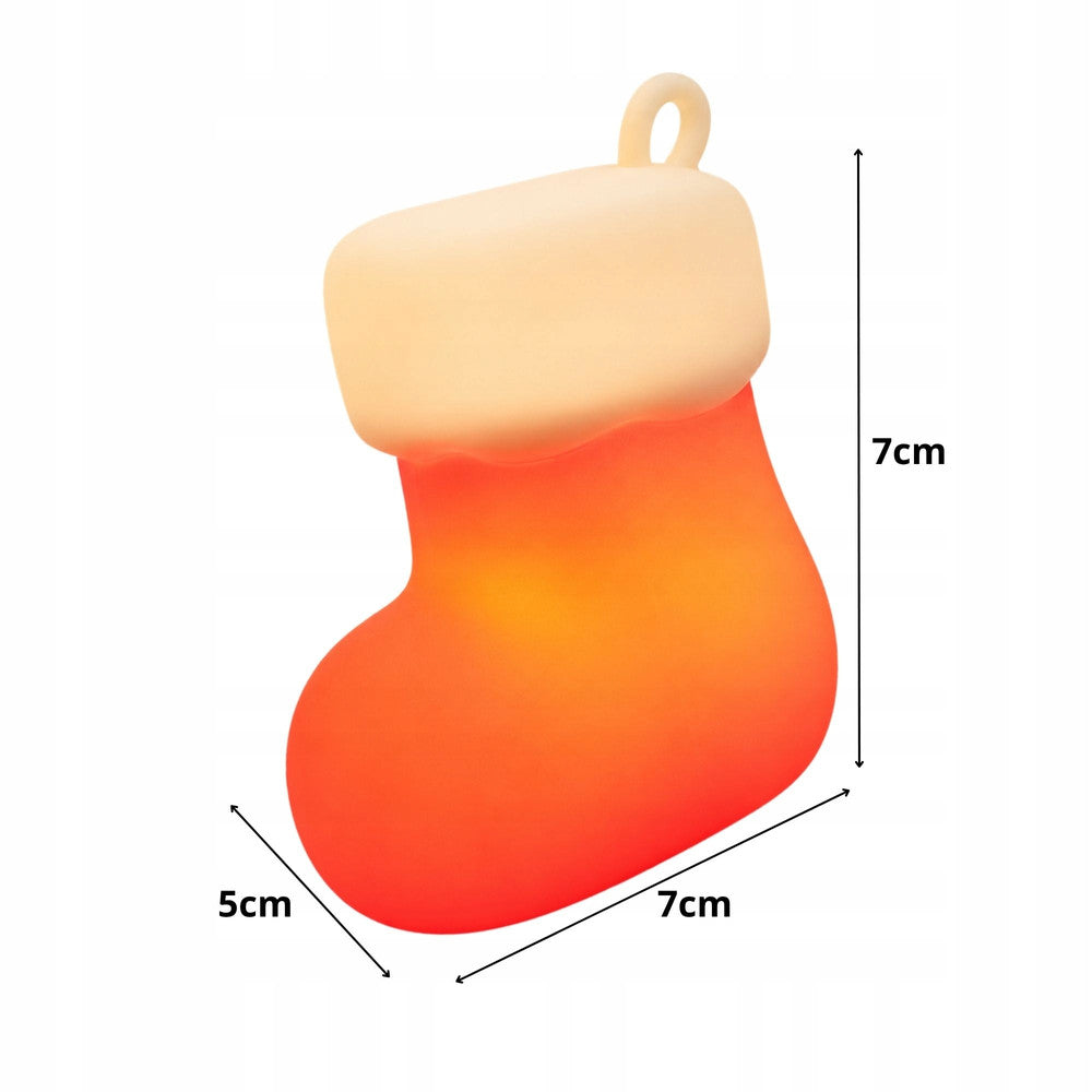 LED Ziemassvētku zeķes lampiņa — izmēri 7 × 7 × 5 cm