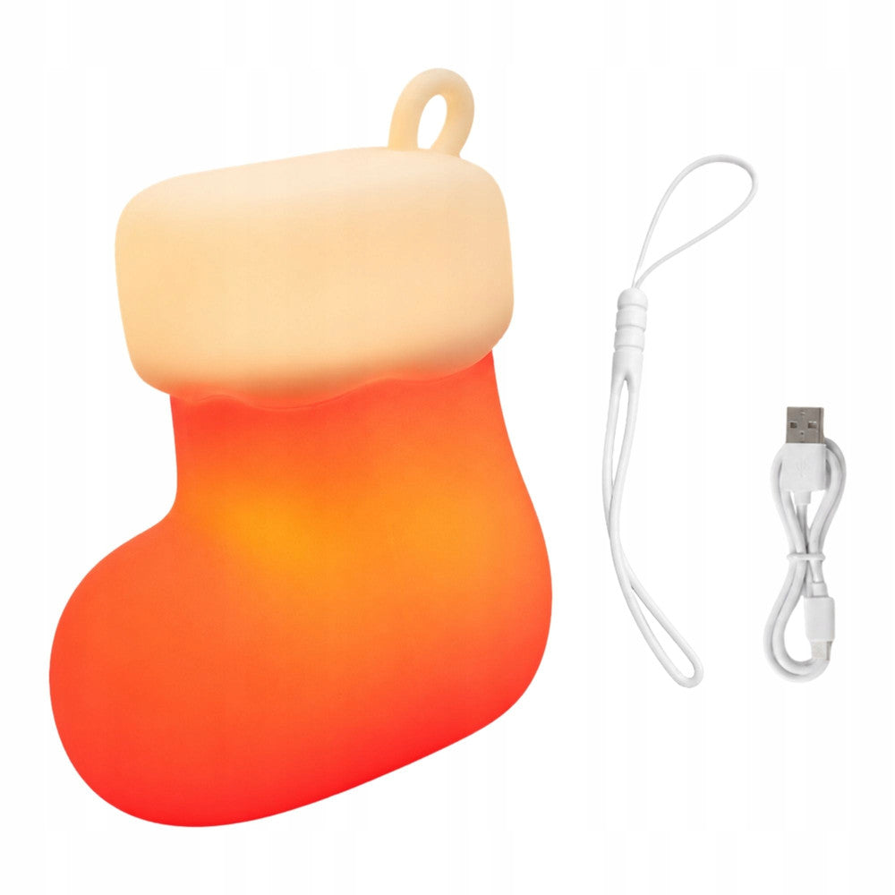 LED Ziemassvētku zeķes lampiņa no silikona ar USB kabeli un piekarināšanas aukliņu