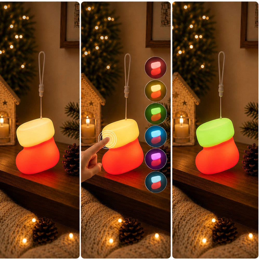 LED Ziemassvētku zeķes lampiņa ar skārienvadību un maināmām gaismas krāsām