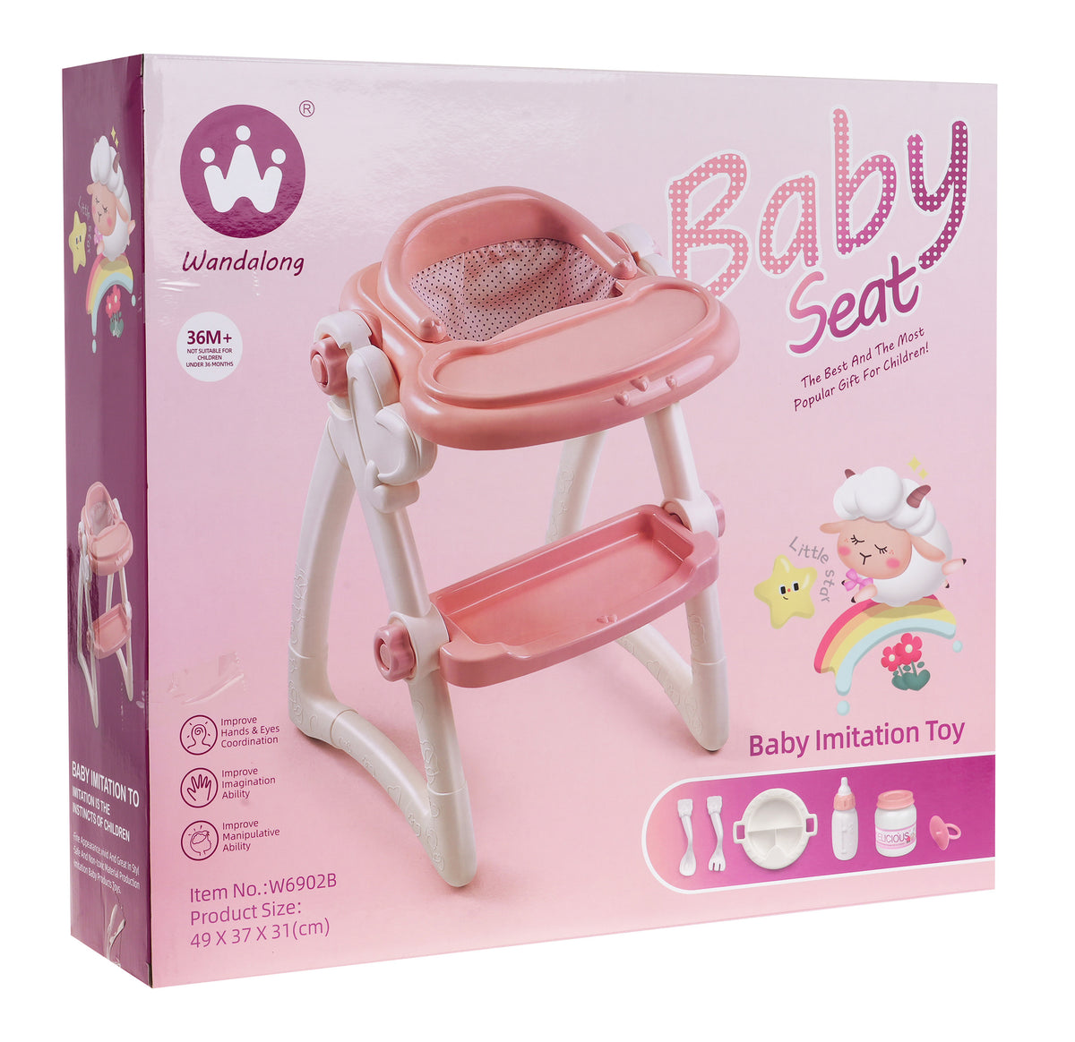 Leļļu barošanas krēsliņš Baby Seat rozā krāsā ar piederumiem, 36 mēn.+