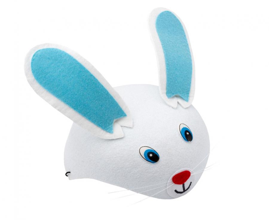 Balta Lieldienu zaķa filca cepure ar garām zilām ausīm
