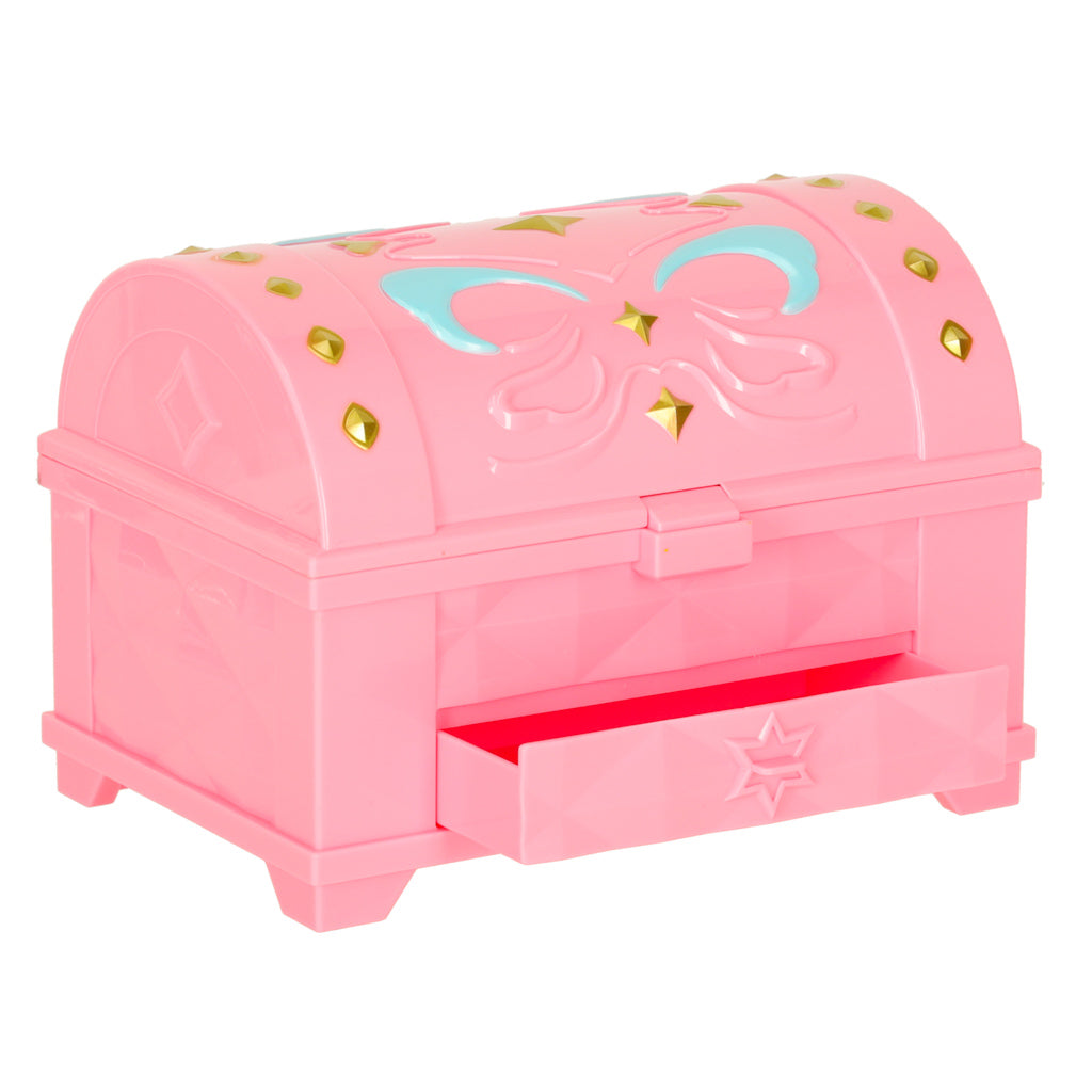 Rozā rotaļlietu “Magic Box” lāde ar dekoratīviem ornamentiem un atvilktni