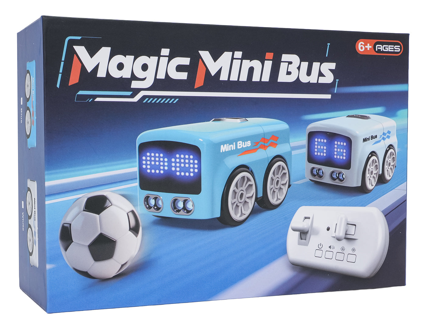 Magic Mini Bus” rotaļlietas iepakojums ar tālvadības autobusu, bumbu un pulti (6+)