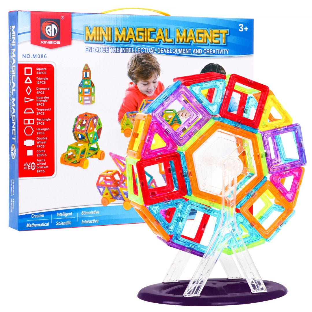 Magnētiskais konstruktors Mini Magical Magnet 86 gabali ar riteņiem un panorāmas ratu