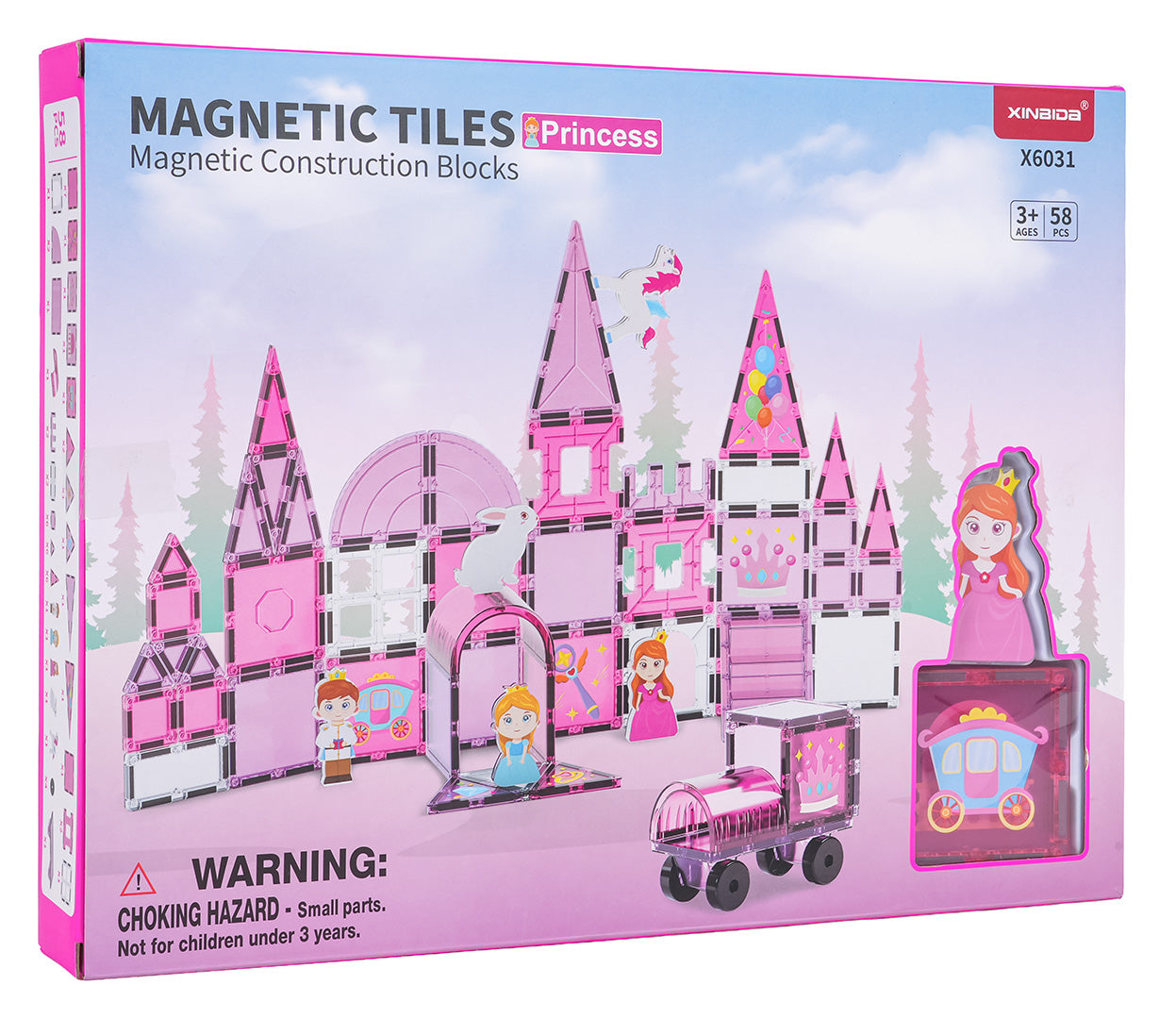 Magnētiskais konstruktors Princess ar rozā pils detaļām, 58 gab., 3+