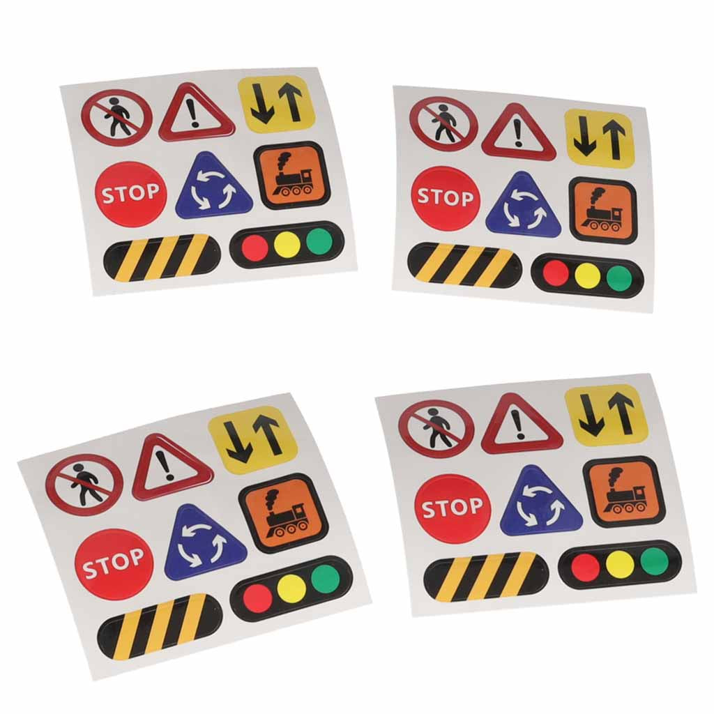 Magnētiskās auto trases ceļa zīmju uzlīmes ar stop zīmi, luksoforu un brīdinājuma simboliem