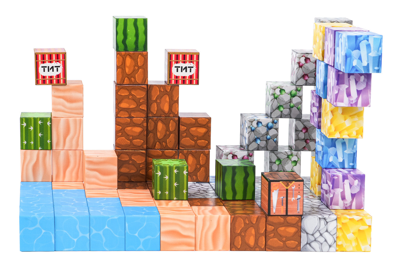 Magnētiskie būvkubi bērniem ar 88 krāsainiem gabaliem – ūdens, zāles, akmens un koka faktūras”