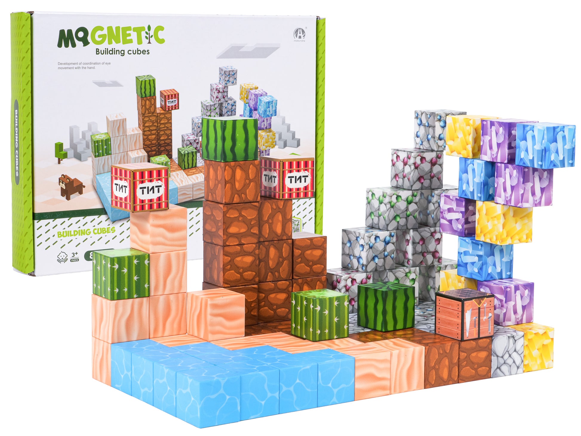 Magnētisko kubu komplekts 88 gab. ar pikseļu ainavu dizainiem – ūdens, smiltis, klintis, kaktusi