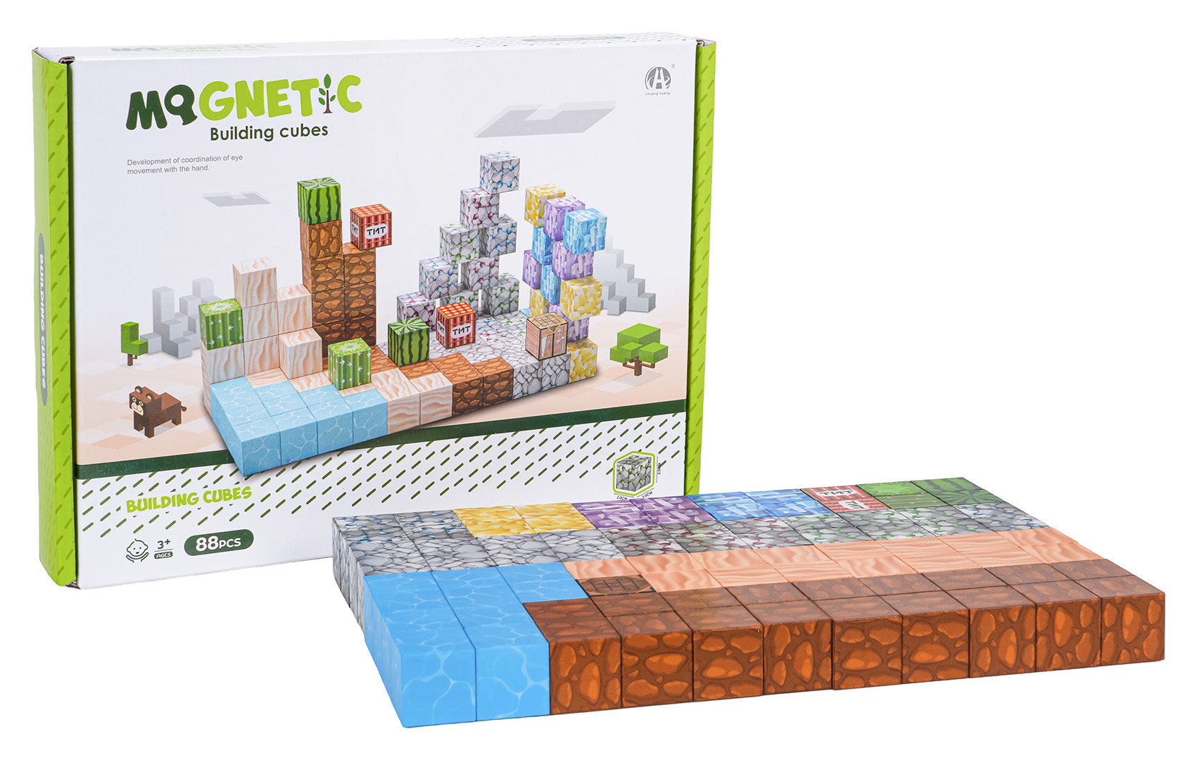 Magnētisko kubu komplekts ar 88 gabaliem un ainavu dizainu, piemērots bērniem no 3 gadu vecuma