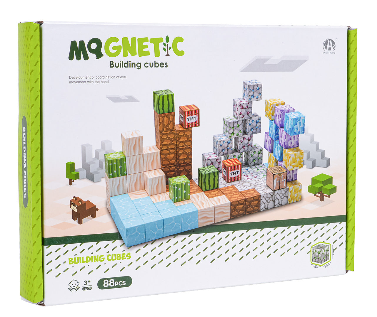 Magnētisko kubu komplekts bērniem ar 88 gabaliem un dabas motīvu dizainu