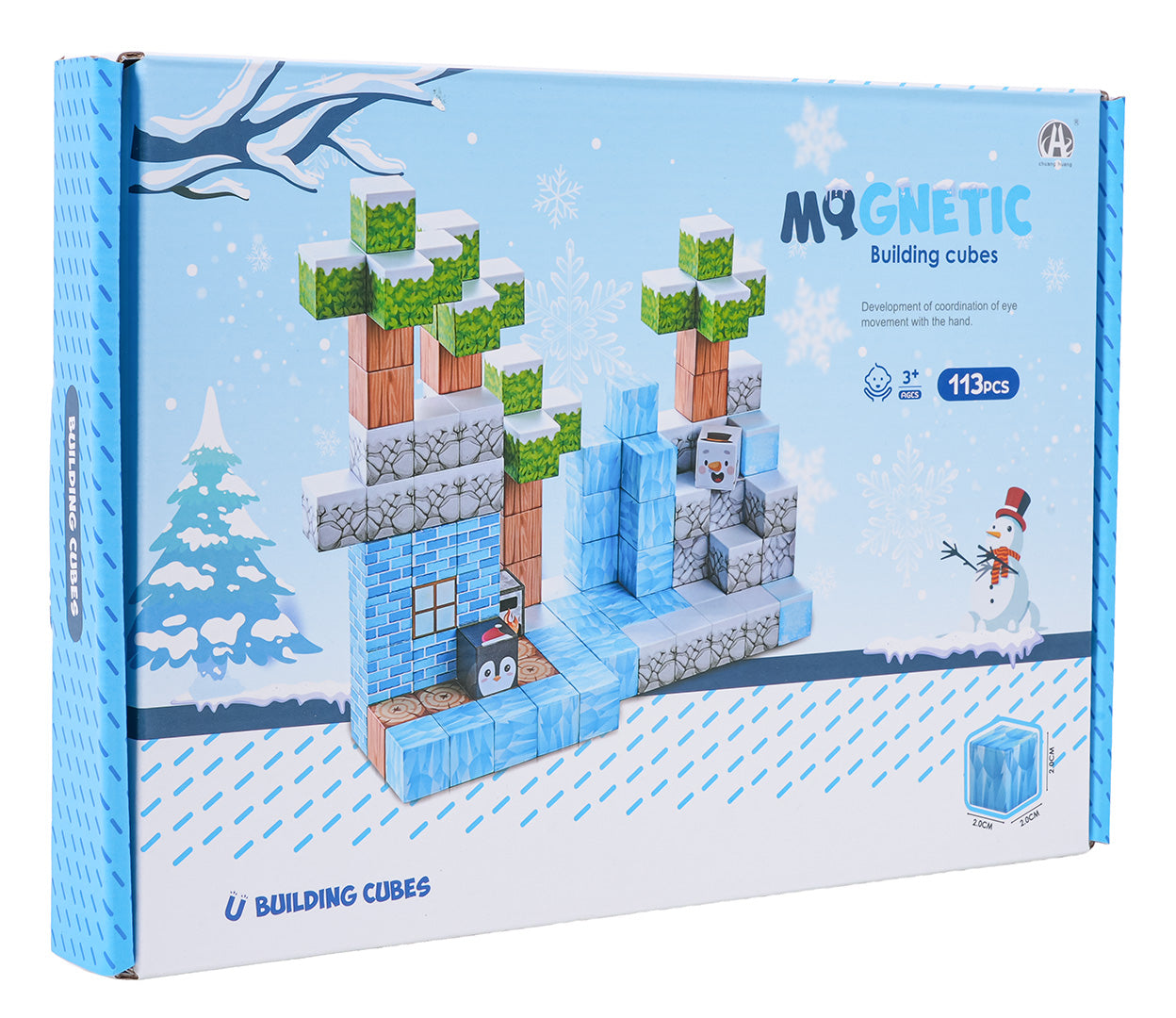 Magnētisko pikseļu kluču komplekta kaste ar ziemas tēmu un 113 detaļām