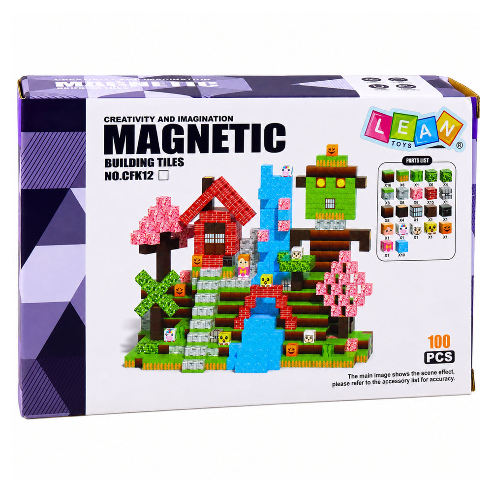 Magnētisko pikseļu kubu bloku komplekts ar mājas un dabas tematiku – 100 elementi iepakojumā