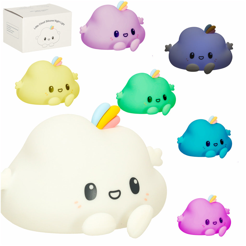 Mākonīša formas silikona naktslampiņa ar RGB krāsu maiņu un USB uzlādi