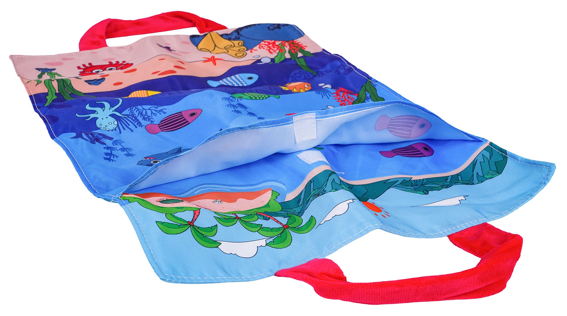 salokāms bērnu makšķerēšanas paklājiņš ar okeāna zivju ilustrācijām un rokturīšiem