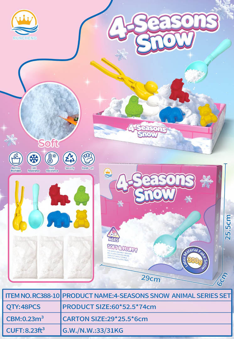 Mākslīgā sniega komplekts 4-Seasons Snow ar karoti un dzīvnieku veidnēm bērniem