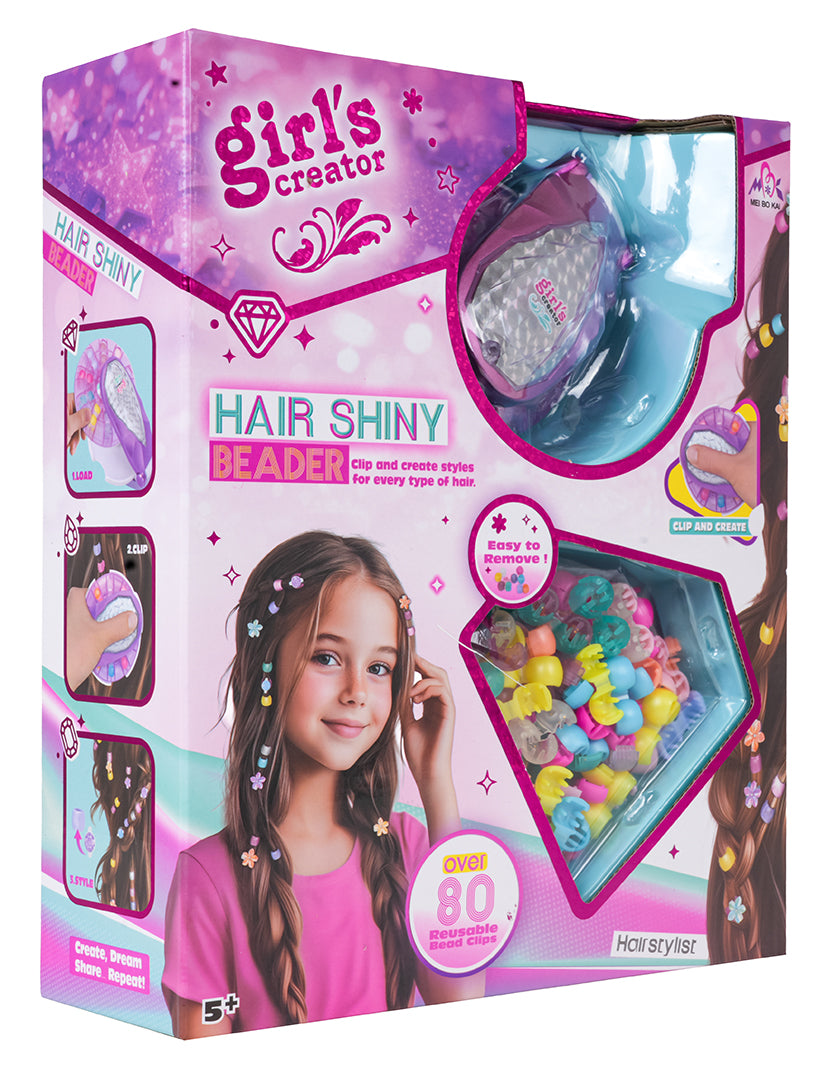 Matu dekorēšanas komplekts Hair Shiny Beader ar vairāk nekā 80 atkārtoti lietojamiem matu klipšiem, 5+