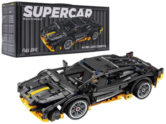 Melns sporta automašīnas klucīšu komplekts ar 589 detaļām un pull back mehānismu