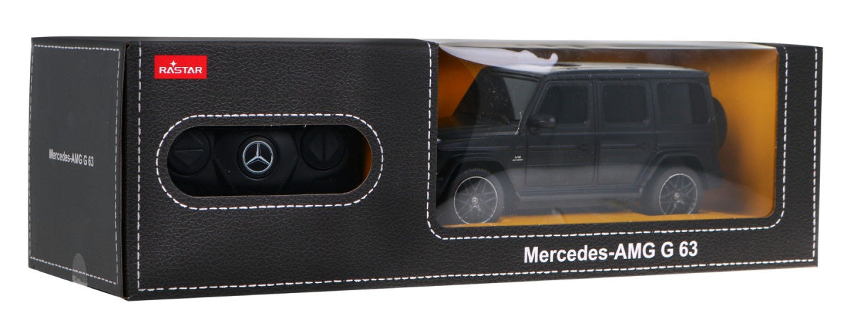 Melns tālvadības apvidus auto Mercedes-AMG G 63 ar pulti iepakojumā