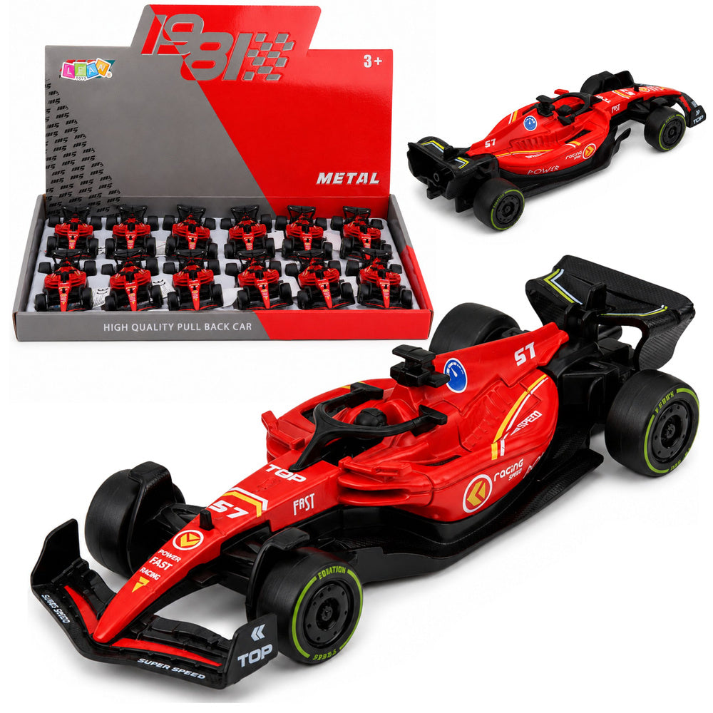 Metāla Formula tipa sacīkšu auto ar atpakaļgaitas mehānismu sarkanā krāsā, 1:43