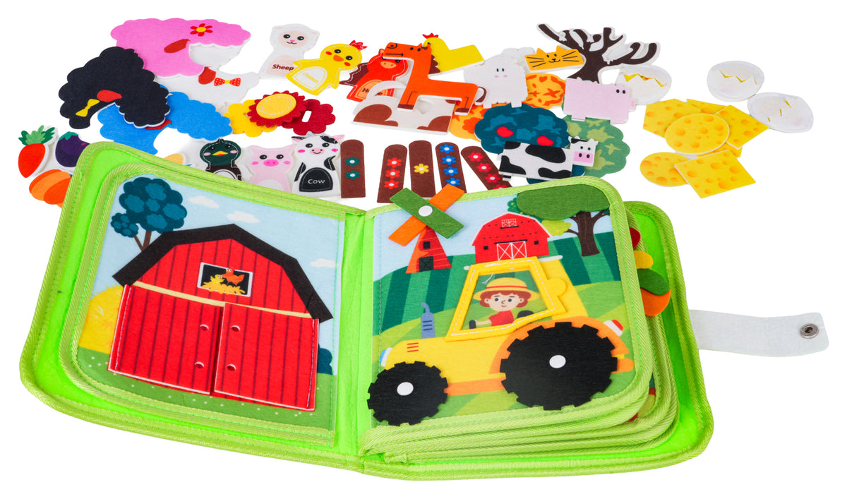 Mīkstā auduma aktivitāšu grāmatiņa My First Farm Book ar fermas ainām un noņemamiem filca elementiem