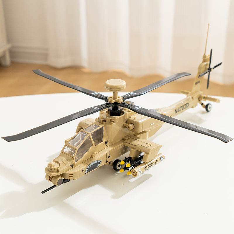 Militārā helikoptera AH-64 Apache konstruktors Wange — salikts modelis uz galda