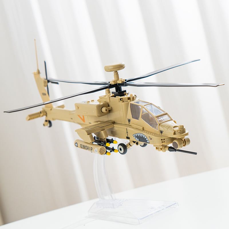 Militārā helikoptera AH-64 Apache konstruktors Wange — salikts modelis uz statīva