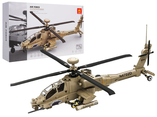 Militārā helikoptera konstruktors 255 gabali smilšu krāsā bērniem no 6 gadiem