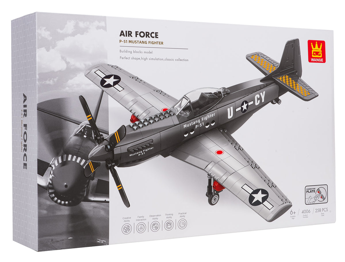 Militārās lidmašīnas P-51 Mustang konstruktors Wange Air Force, 258 detaļas, 6+